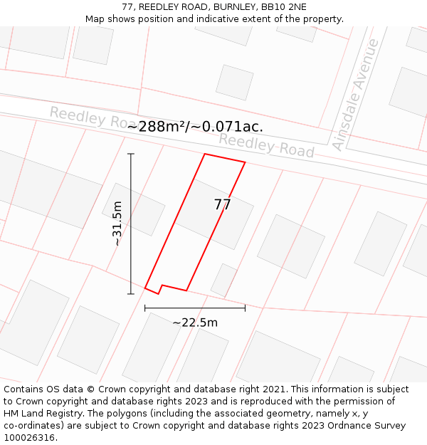 77, REEDLEY ROAD, BURNLEY, BB10 2NE: Plot and title map