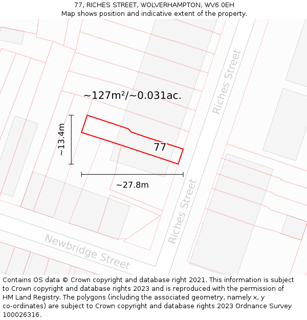 77, RICHES STREET, WOLVERHAMPTON, WV6 0EH: Plot and title map