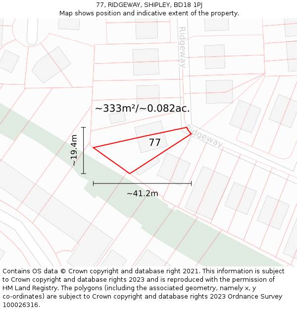 77, RIDGEWAY, SHIPLEY, BD18 1PJ: Plot and title map