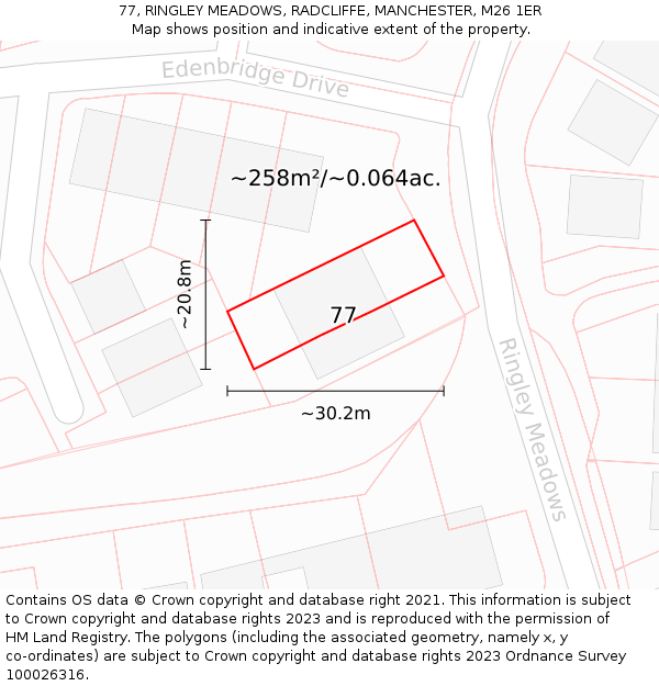 77, RINGLEY MEADOWS, RADCLIFFE, MANCHESTER, M26 1ER: Plot and title map