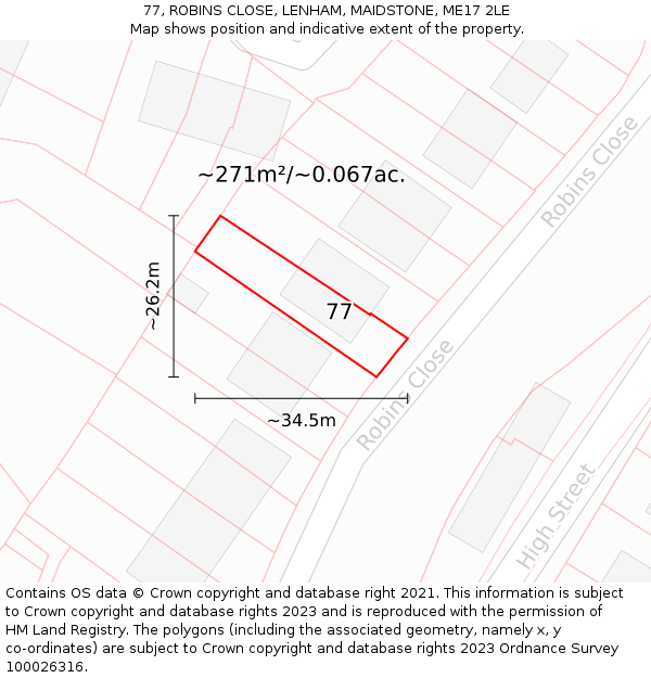 77, ROBINS CLOSE, LENHAM, MAIDSTONE, ME17 2LE: Plot and title map