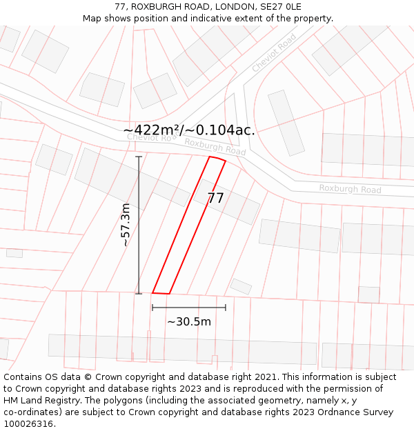 77, ROXBURGH ROAD, LONDON, SE27 0LE: Plot and title map