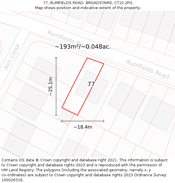 77, RUMFIELDS ROAD, BROADSTAIRS, CT10 2PG: Plot and title map