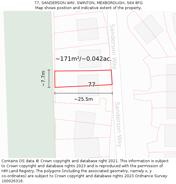 77, SANDERSON WAY, SWINTON, MEXBOROUGH, S64 8FG: Plot and title map