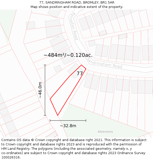77, SANDRINGHAM ROAD, BROMLEY, BR1 5AR: Plot and title map