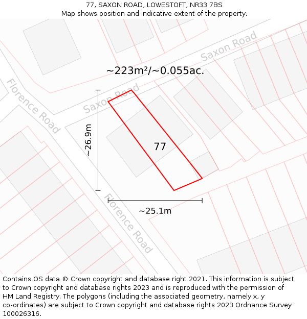 77, SAXON ROAD, LOWESTOFT, NR33 7BS: Plot and title map
