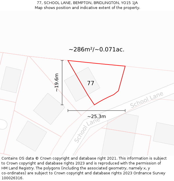 77, SCHOOL LANE, BEMPTON, BRIDLINGTON, YO15 1JA: Plot and title map