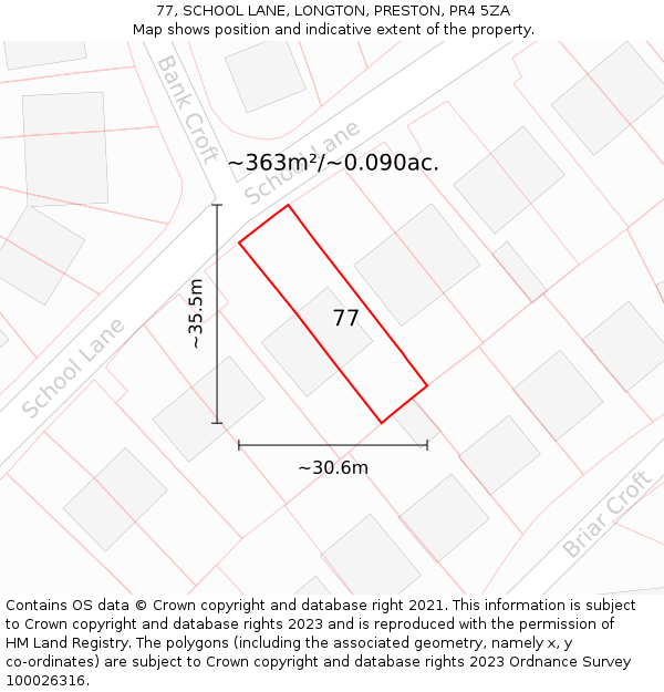 77, SCHOOL LANE, LONGTON, PRESTON, PR4 5ZA: Plot and title map
