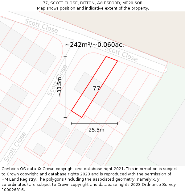 77, SCOTT CLOSE, DITTON, AYLESFORD, ME20 6QR: Plot and title map