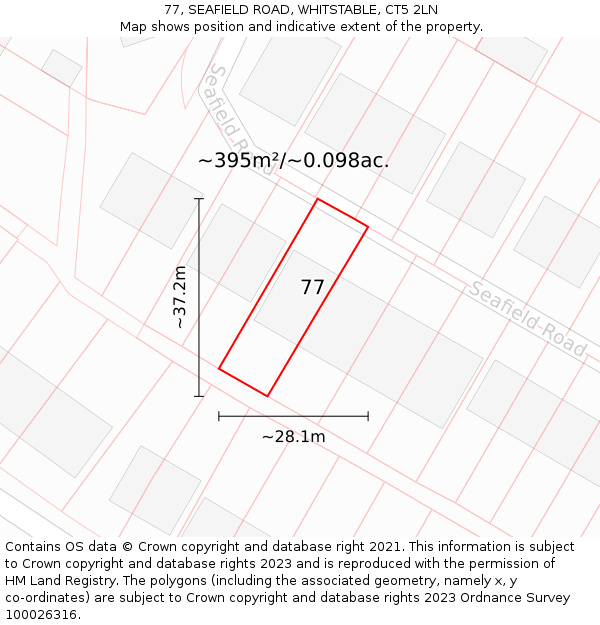 77, SEAFIELD ROAD, WHITSTABLE, CT5 2LN: Plot and title map