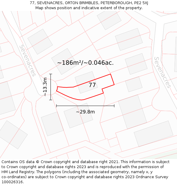 77, SEVENACRES, ORTON BRIMBLES, PETERBOROUGH, PE2 5XJ: Plot and title map