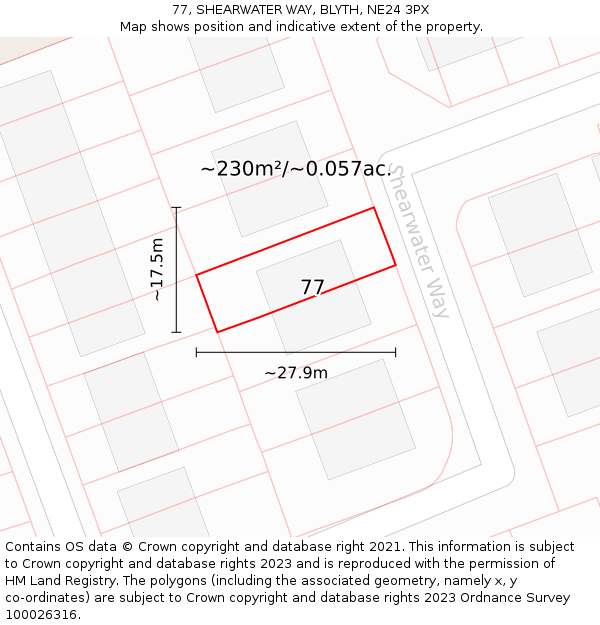 77, SHEARWATER WAY, BLYTH, NE24 3PX: Plot and title map