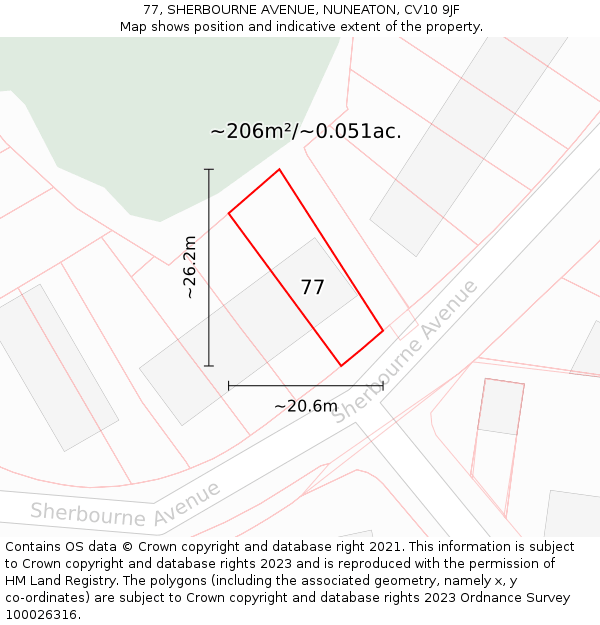 77, SHERBOURNE AVENUE, NUNEATON, CV10 9JF: Plot and title map