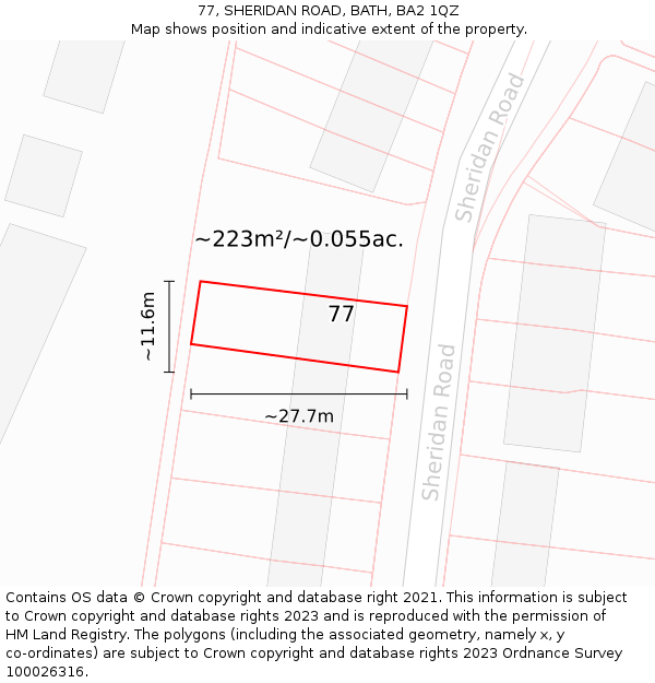 77, SHERIDAN ROAD, BATH, BA2 1QZ: Plot and title map