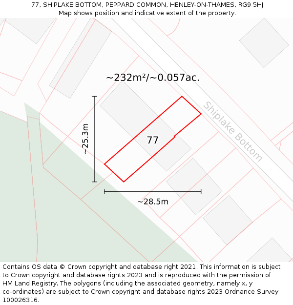 77, SHIPLAKE BOTTOM, PEPPARD COMMON, HENLEY-ON-THAMES, RG9 5HJ: Plot and title map