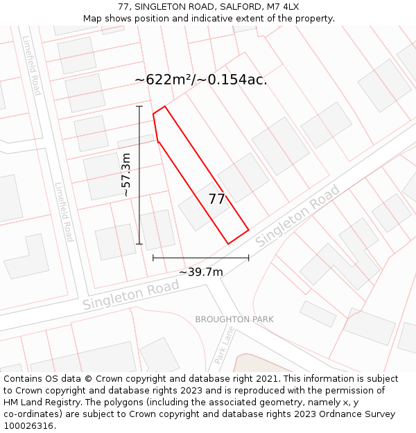 77, SINGLETON ROAD, SALFORD, M7 4LX: Plot and title map
