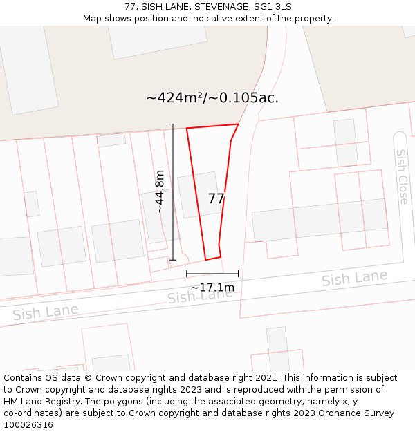 77, SISH LANE, STEVENAGE, SG1 3LS: Plot and title map