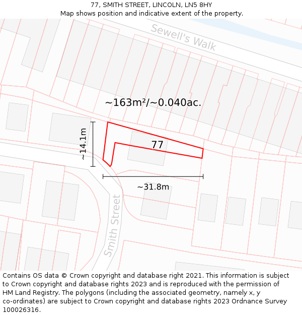 77, SMITH STREET, LINCOLN, LN5 8HY: Plot and title map