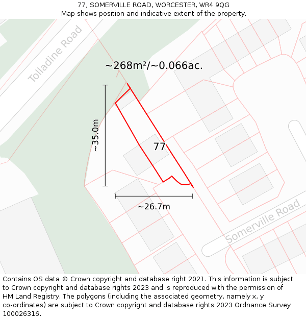 77, SOMERVILLE ROAD, WORCESTER, WR4 9QG: Plot and title map