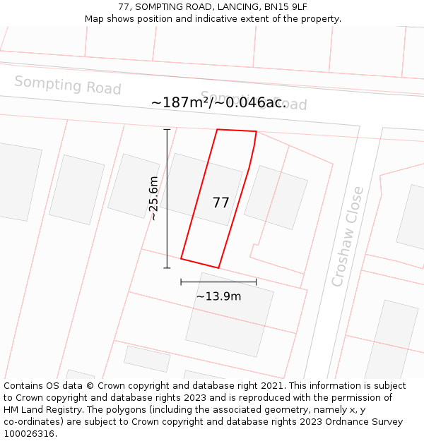 77, SOMPTING ROAD, LANCING, BN15 9LF: Plot and title map