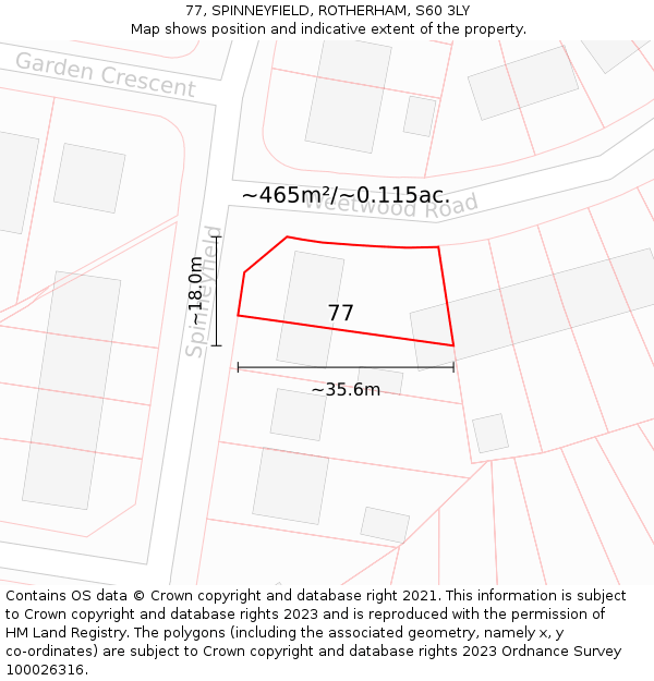 77, SPINNEYFIELD, ROTHERHAM, S60 3LY: Plot and title map