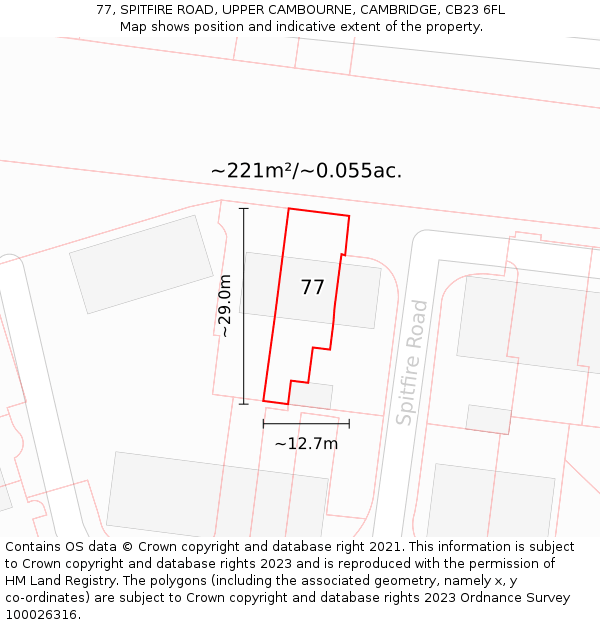 77, SPITFIRE ROAD, UPPER CAMBOURNE, CAMBRIDGE, CB23 6FL: Plot and title map