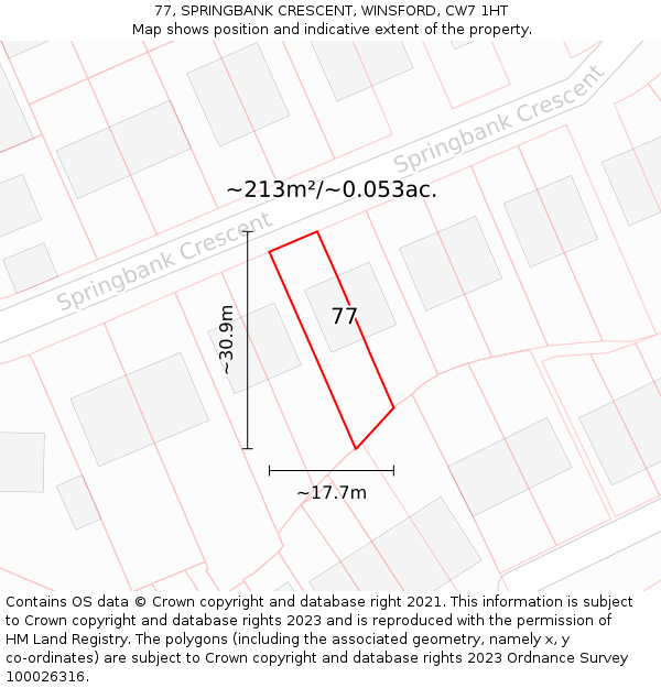 77, SPRINGBANK CRESCENT, WINSFORD, CW7 1HT: Plot and title map