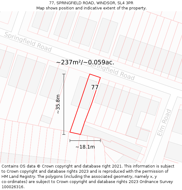 77, SPRINGFIELD ROAD, WINDSOR, SL4 3PR: Plot and title map