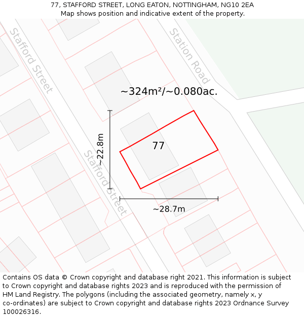 77, STAFFORD STREET, LONG EATON, NOTTINGHAM, NG10 2EA: Plot and title map