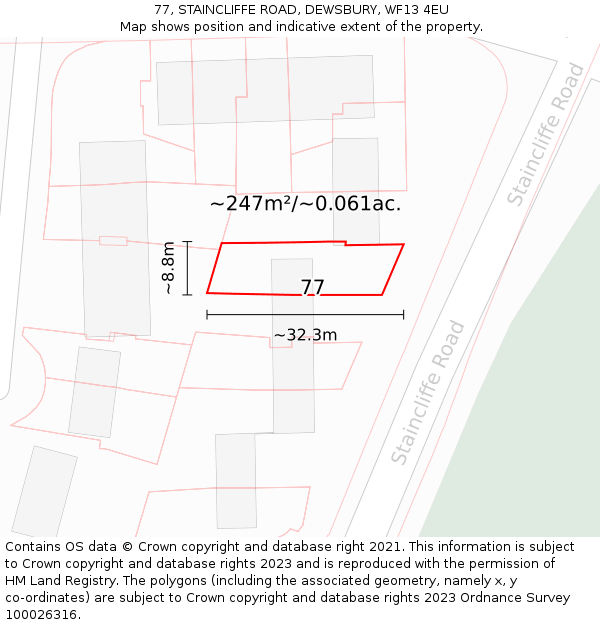 77, STAINCLIFFE ROAD, DEWSBURY, WF13 4EU: Plot and title map
