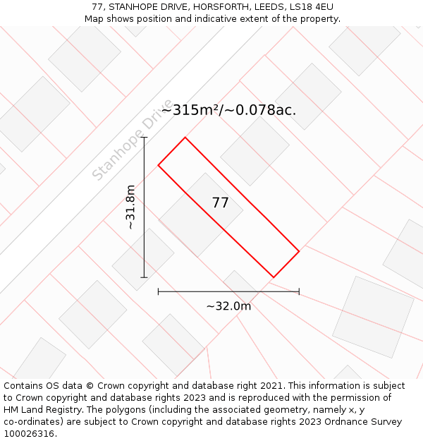 77, STANHOPE DRIVE, HORSFORTH, LEEDS, LS18 4EU: Plot and title map