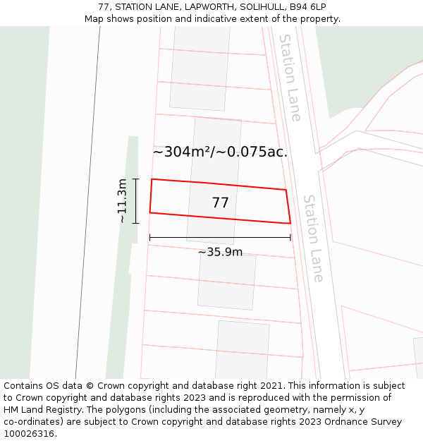 77, STATION LANE, LAPWORTH, SOLIHULL, B94 6LP: Plot and title map