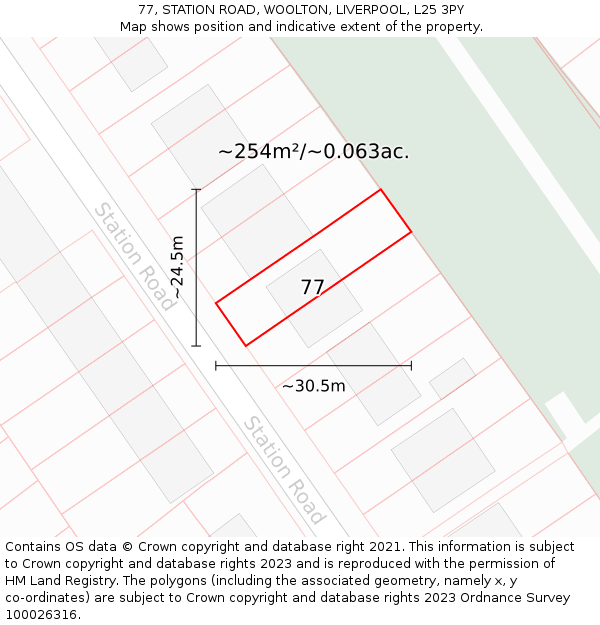 77, STATION ROAD, WOOLTON, LIVERPOOL, L25 3PY: Plot and title map