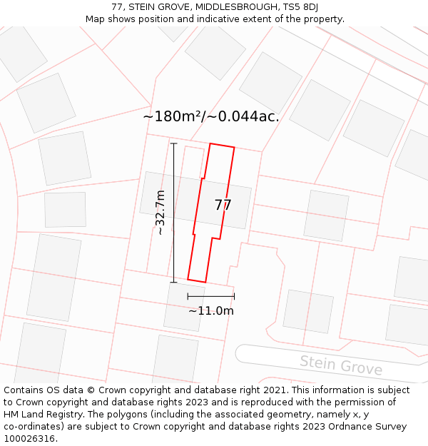77, STEIN GROVE, MIDDLESBROUGH, TS5 8DJ: Plot and title map