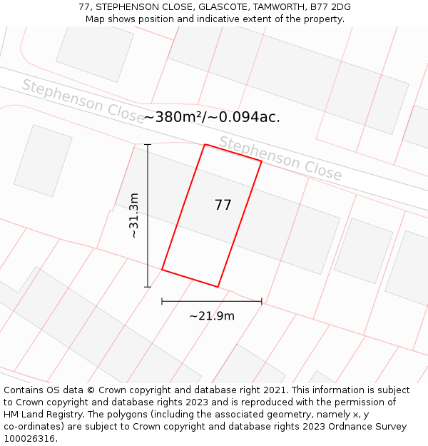 77, STEPHENSON CLOSE, GLASCOTE, TAMWORTH, B77 2DG: Plot and title map