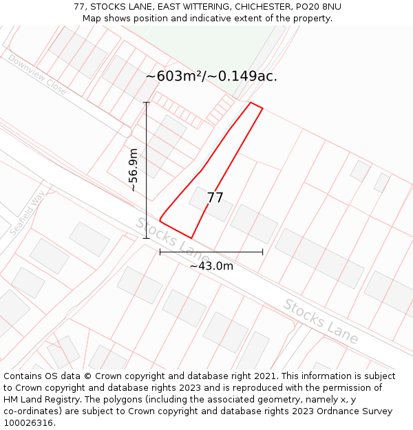 77, STOCKS LANE, EAST WITTERING, CHICHESTER, PO20 8NU: Plot and title map