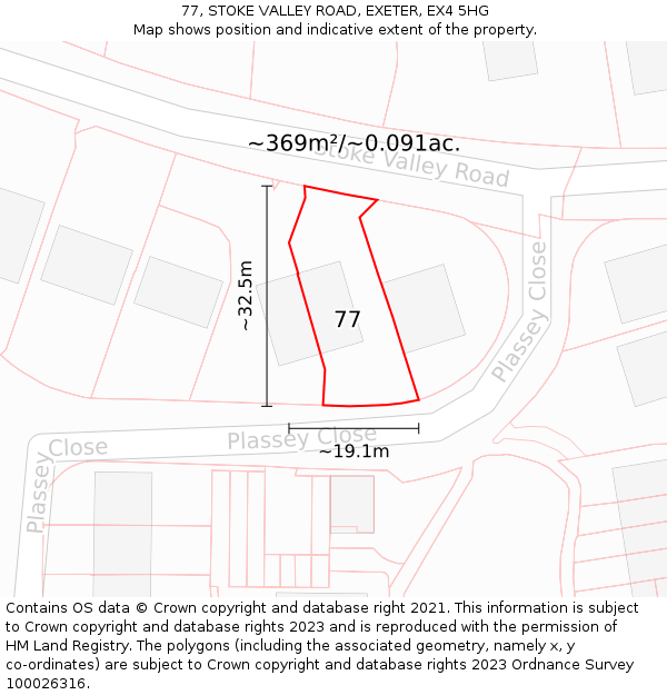 77, STOKE VALLEY ROAD, EXETER, EX4 5HG: Plot and title map