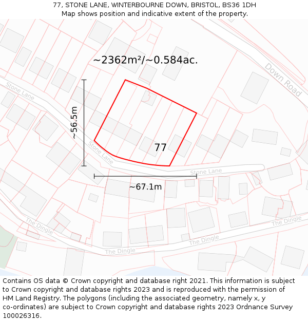 77, STONE LANE, WINTERBOURNE DOWN, BRISTOL, BS36 1DH: Plot and title map