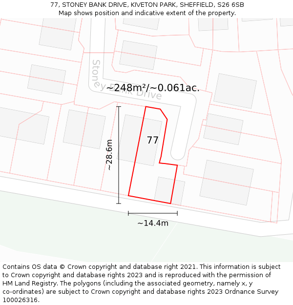 77, STONEY BANK DRIVE, KIVETON PARK, SHEFFIELD, S26 6SB: Plot and title map