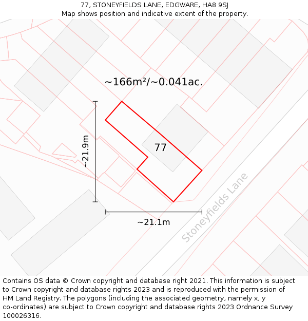 77, STONEYFIELDS LANE, EDGWARE, HA8 9SJ: Plot and title map