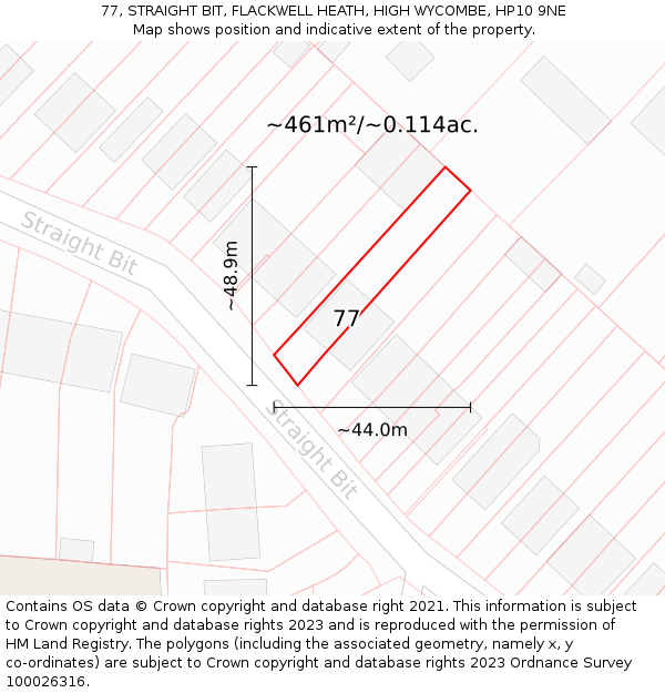 77, STRAIGHT BIT, FLACKWELL HEATH, HIGH WYCOMBE, HP10 9NE: Plot and title map