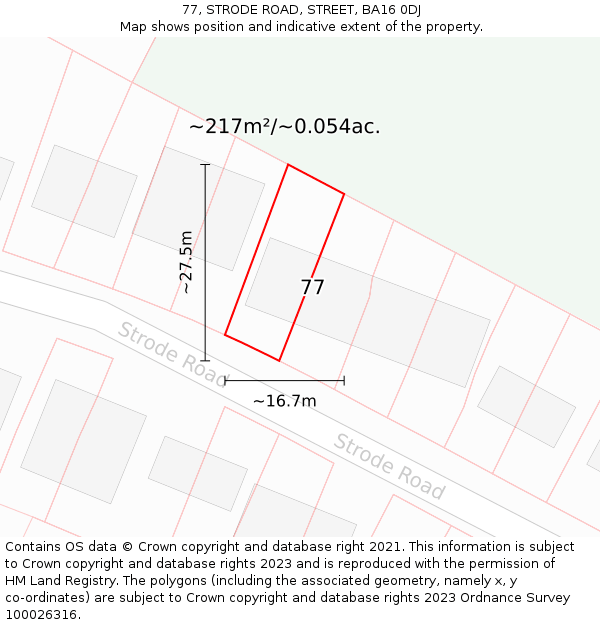77, STRODE ROAD, STREET, BA16 0DJ: Plot and title map