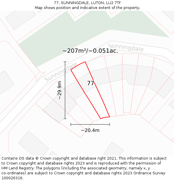 77, SUNNINGDALE, LUTON, LU2 7TF: Plot and title map