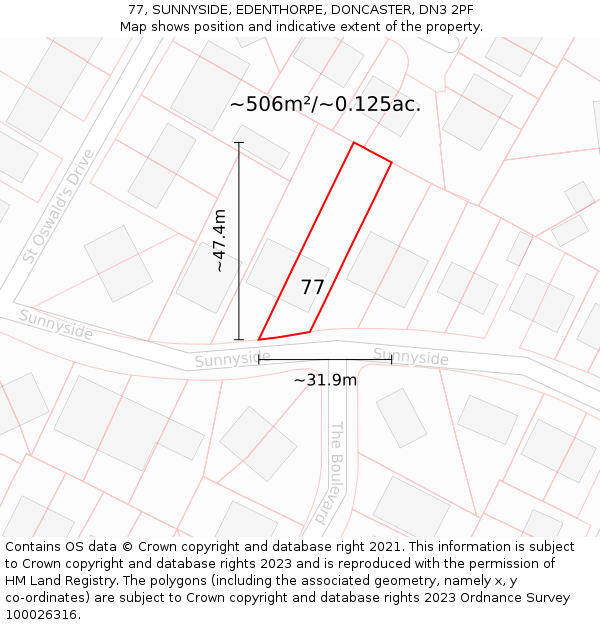 77, SUNNYSIDE, EDENTHORPE, DONCASTER, DN3 2PF: Plot and title map