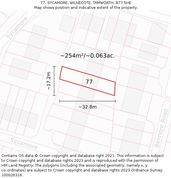 77, SYCAMORE, WILNECOTE, TAMWORTH, B77 5HE: Plot and title map