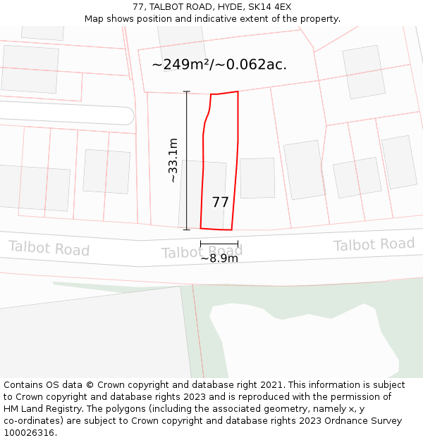 77, TALBOT ROAD, HYDE, SK14 4EX: Plot and title map