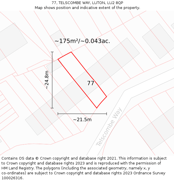 77, TELSCOMBE WAY, LUTON, LU2 8QP: Plot and title map