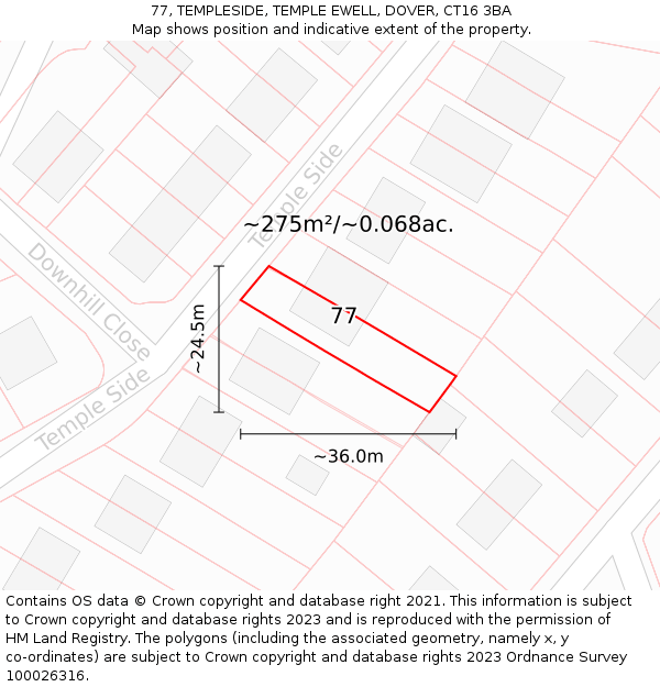 77, TEMPLESIDE, TEMPLE EWELL, DOVER, CT16 3BA: Plot and title map