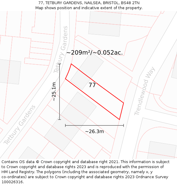 77, TETBURY GARDENS, NAILSEA, BRISTOL, BS48 2TN: Plot and title map