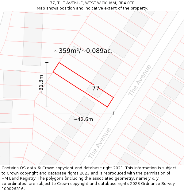 77, THE AVENUE, WEST WICKHAM, BR4 0EE: Plot and title map
